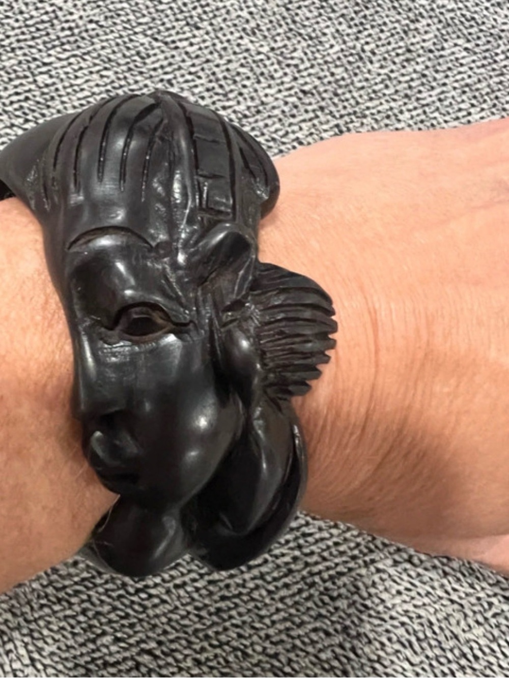 Vintage Ebony Wood Cuff Carved Bracelet from Ghana